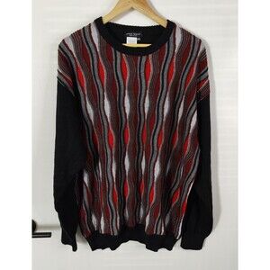 Lorenzo Tavernari Coogi Style Wool Acrylic Sweater XXL 3D Knit Cosby Red Black